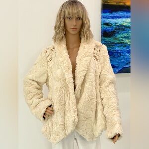 Gorgeous,Lusciously Soft, Free People Ivory Faux Fur Jacket w. Embroidery,Size S